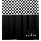 Aangepaste stijlvolle zwart-witcheque douchegordijn (Voorkant)