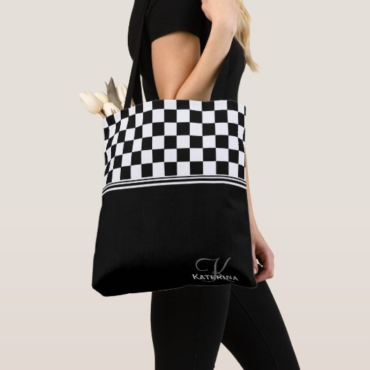 Aangepaste stijlvolle zwart-witcheque draagtas (Dichtbij)