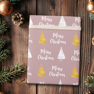 Aangepaste Stof Roze Witte Gouden Kerstboom Cadeaupapier