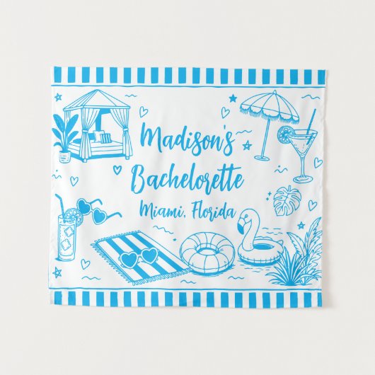 Aangepaste strand bruidsfeest Blue Wandkleed (Voorkant (horizontaal))