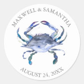 Aangepaste Strand Bruiloft Labels Blauwe krab (Voorkant)