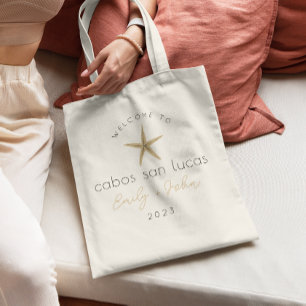 aangepaste STRAND bruiloft welkom ster vis canvas  Tote Bag