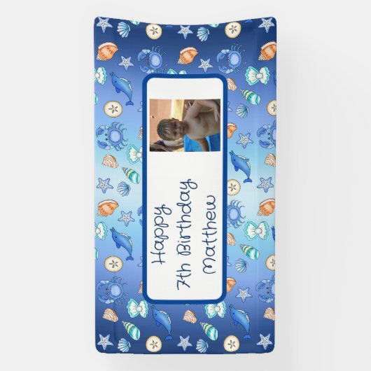 Aangepaste strand Gewaardeerde verjaardag Spandoek (Verticaal)