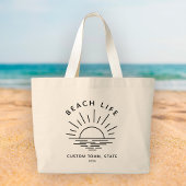 Aangepaste strand leven zonsondergang minimalistis grote tote bag