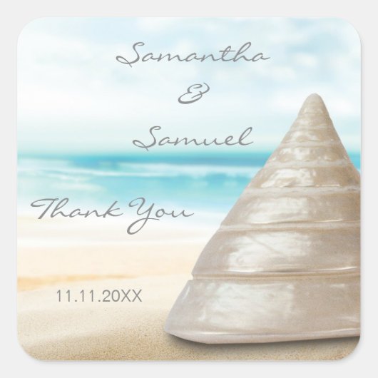 Aangepaste strand zand Zee Shell bruiloft cadeau g Vierkante Sticker (Voorkant)