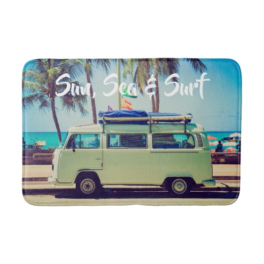 Aangepaste,  strandkamperbus en palmbomen: badmat (Voorkant)