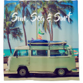 Aangepaste,  strandkamperbus en palmbomen: douchegordijn (Voorkant)