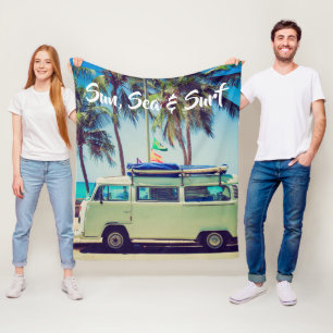 Aangepaste, strandkamperbus en palmbomen: fleece deken