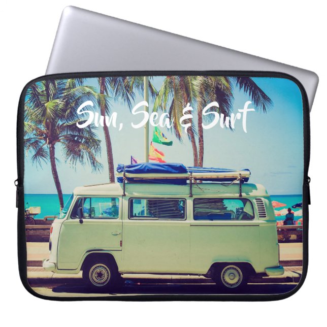 Aangepaste,  strandkamperbus en palmbomen: laptop sleeve (Voorkant)