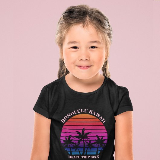 Aangepaste strandtrip tropische palmbomen kinderen t-shirt