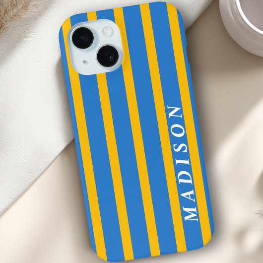 Aangepaste Strepen Blauw Geel Case-Mate iPhone Case