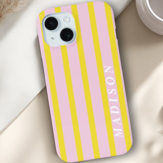 Aangepaste Strepen Geel Roze Case-Mate iPhone Case