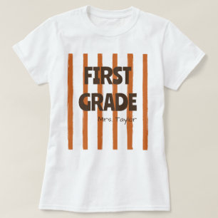 Aangepaste strepen lerarennaam bruin voor groep 3 t-shirt
