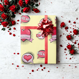 Aangepaste stripstijl geel schattige hart geschenk cadeaupapier