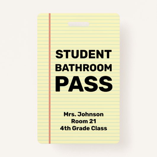 Aangepaste student badkamerpas badge (Achterkant)
