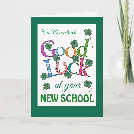 Aangepaste Succes bij New School Four-leaf Clover Kaart (Voorkant)