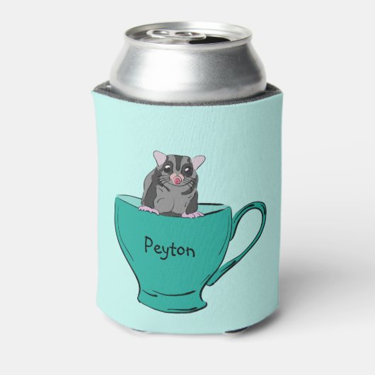 Aangepaste suikerglider in een groene Teacup Blikjeskoeler (Blikje Achterkant)