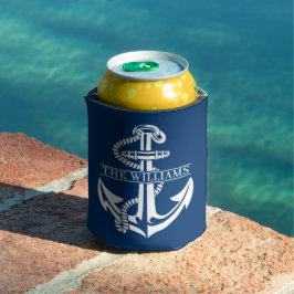 Aangepaste summiere witte anchor op marineblauw blikjeskoeler