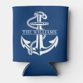 Aangepaste summiere witte anchor op marineblauw blikjeskoeler (Voorkant)