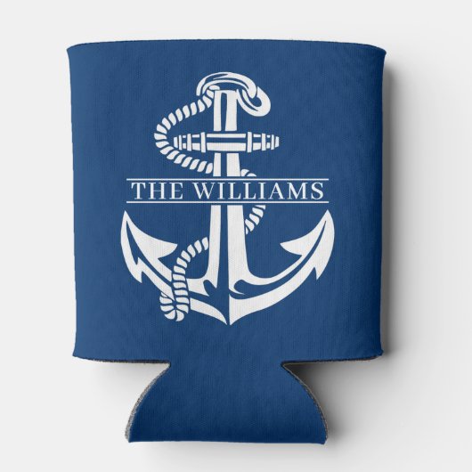 Aangepaste summiere witte anchor op marineblauw blikjeskoeler (Achterkant)