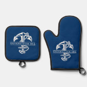 Aangepaste summiere witte anchor op marineblauw ovenwant & pannenlap set (Voorkant)