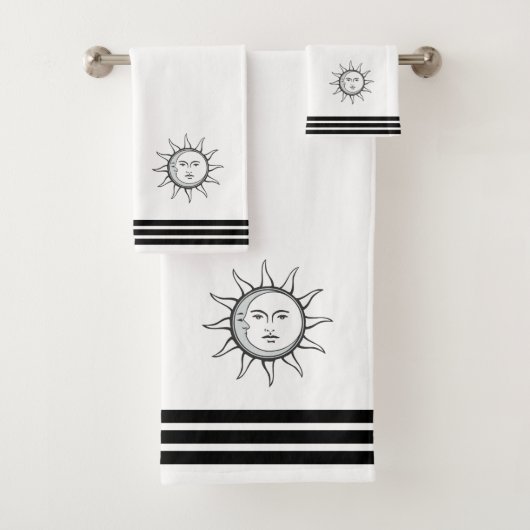 Aangepaste Sun-maan en drie zwarte strepen op wit Bad Handdoek (Insitu)