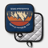 Aangepaste Sunset Family Home Blue Log Cabin Pannenlap (Voorkant / Achterkant)