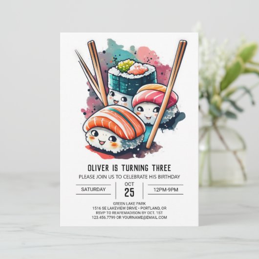 Aangepaste Sushi Party Verjaardag Kaart (Staand voorkant)