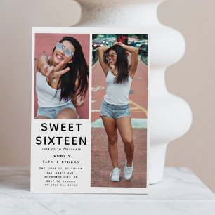 Aangepaste 'SWEET 16' 2 Foto 16e Verjaardagsfeestj Kaart