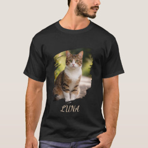 Aangepaste Tabby Kat Foto en Naam Kwaststreek T-shirt