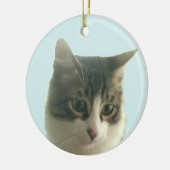 Aangepaste Tabby Kat Foto op Lichtblauw Keramisch Ornament (Links)