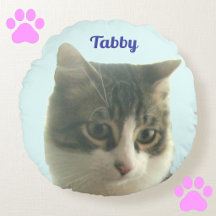 Aangepaste Tabby-kattenfoto op lichtblauw