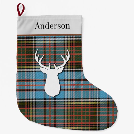 Aangepaste Tartan Clan Anderson Blue Pset Grote Kerstsok (Voorkant)