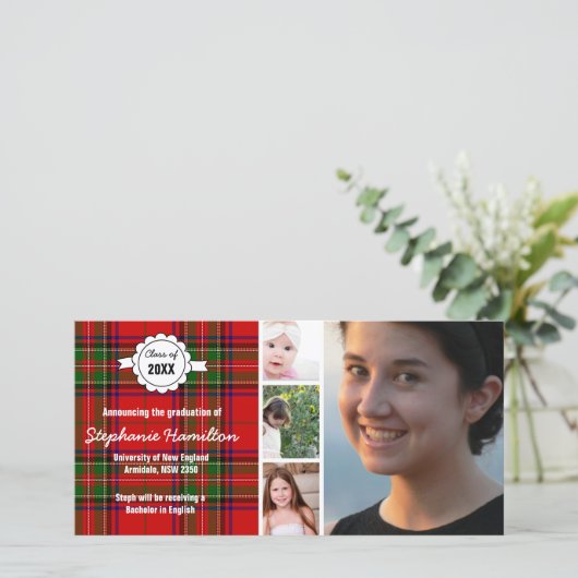 Aangepaste tartan foto afstuderen aankondiging (Staand voorkant)