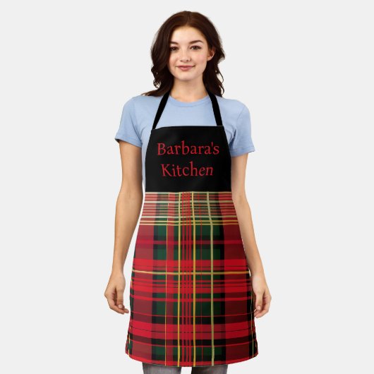 Aangepaste Tartan rode & groene kerst Schort (Gedragen)