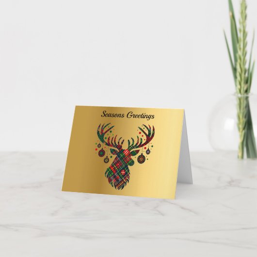 Aangepaste Tartan Stag & Bauble Christmas Kaart (Voorkant)