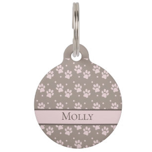 Aangepaste Taupe & Roze Pootafdruk Personaliseerba Huisdierpenning