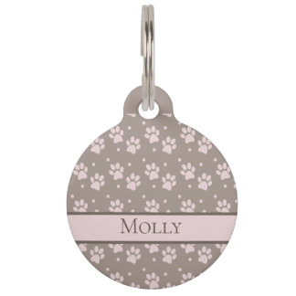 Aangepaste Taupe & Roze Pootafdruk Personaliseerba Huisdierpenning