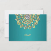 Aangepaste Teal Blauwe Gouden Indiase Mandala RSVP (Voorkant)