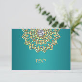 Aangepaste Teal Blauwe Gouden Indiase Mandala RSVP (Staand voorkant)