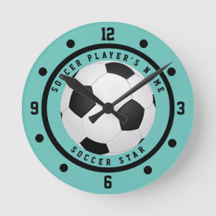 Aangepaste Teal Blauwe Jongens Voetbal Ster Speler Ronde Klok