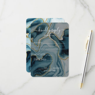 Aangepaste Teal Goud Ader Trouw RSVP Kaartje