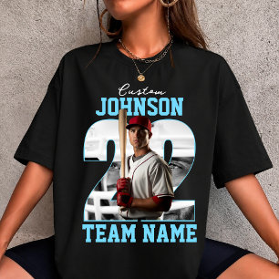 Aangepaste Teamnaam Nummer Foto Honkbalspeler T-shirt
