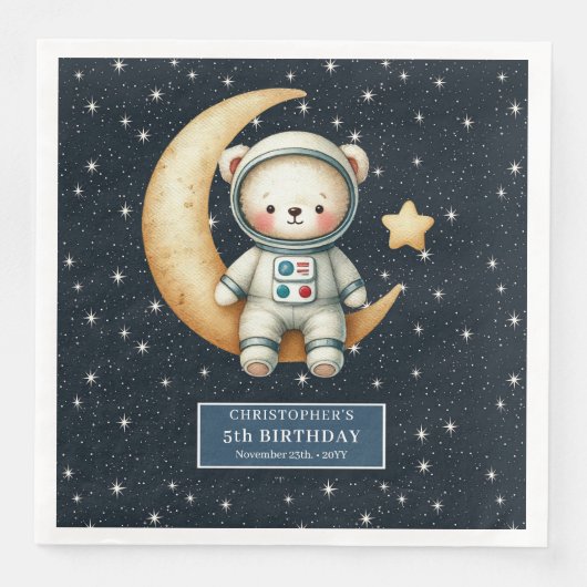 Aangepaste Teddy Bear Astronaut Napkins Baby showe Servet (Voorkant)
