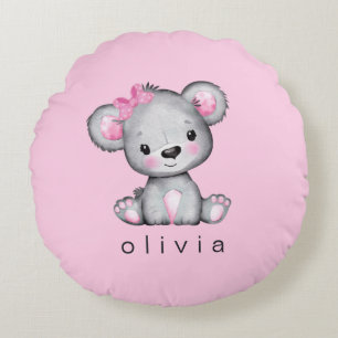 Aangepaste Teddy Bear Baby Girl Pink Rond Kussen