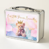 Aangepaste Teddybeer Roze Lint Gouden Kroon (Achterkant)