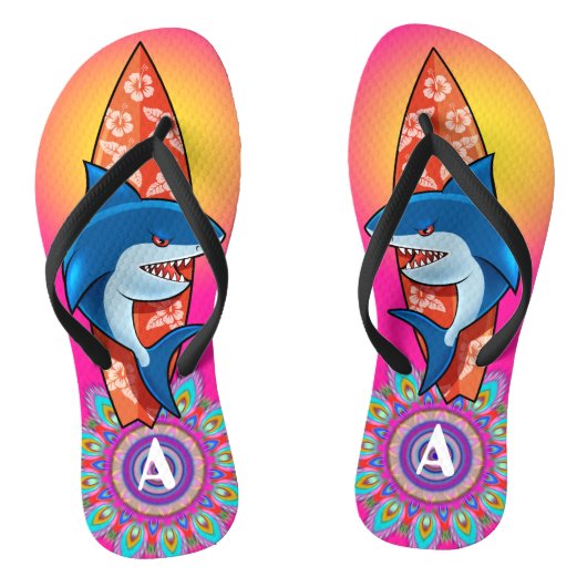 Aangepaste Teenslippers Shark surf hippy boho roze (Voetbed)