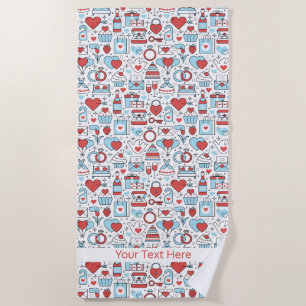 Aangepaste tekenbadhanddoek voor bruiloft-pictogra strandlaken