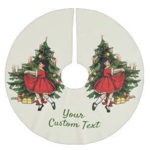 Aangepaste tekst 1950s meisje met kerstboom kerstboom rok