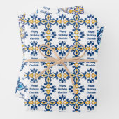 Aangepaste tekst 💙 3 Blauw en geel Azulejos, Inpakpapier Vel (In situ)